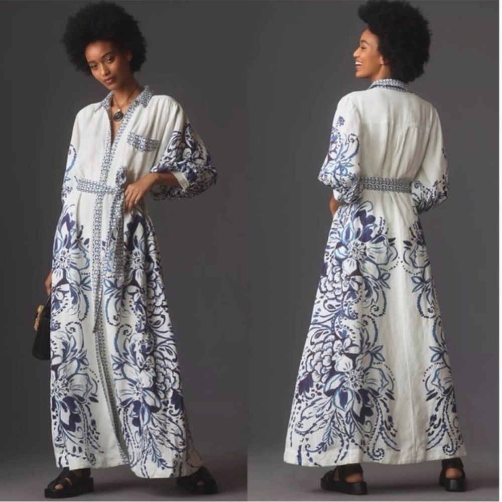 Anthropologie Maeve Irene Linen Maxi Shirt Dress